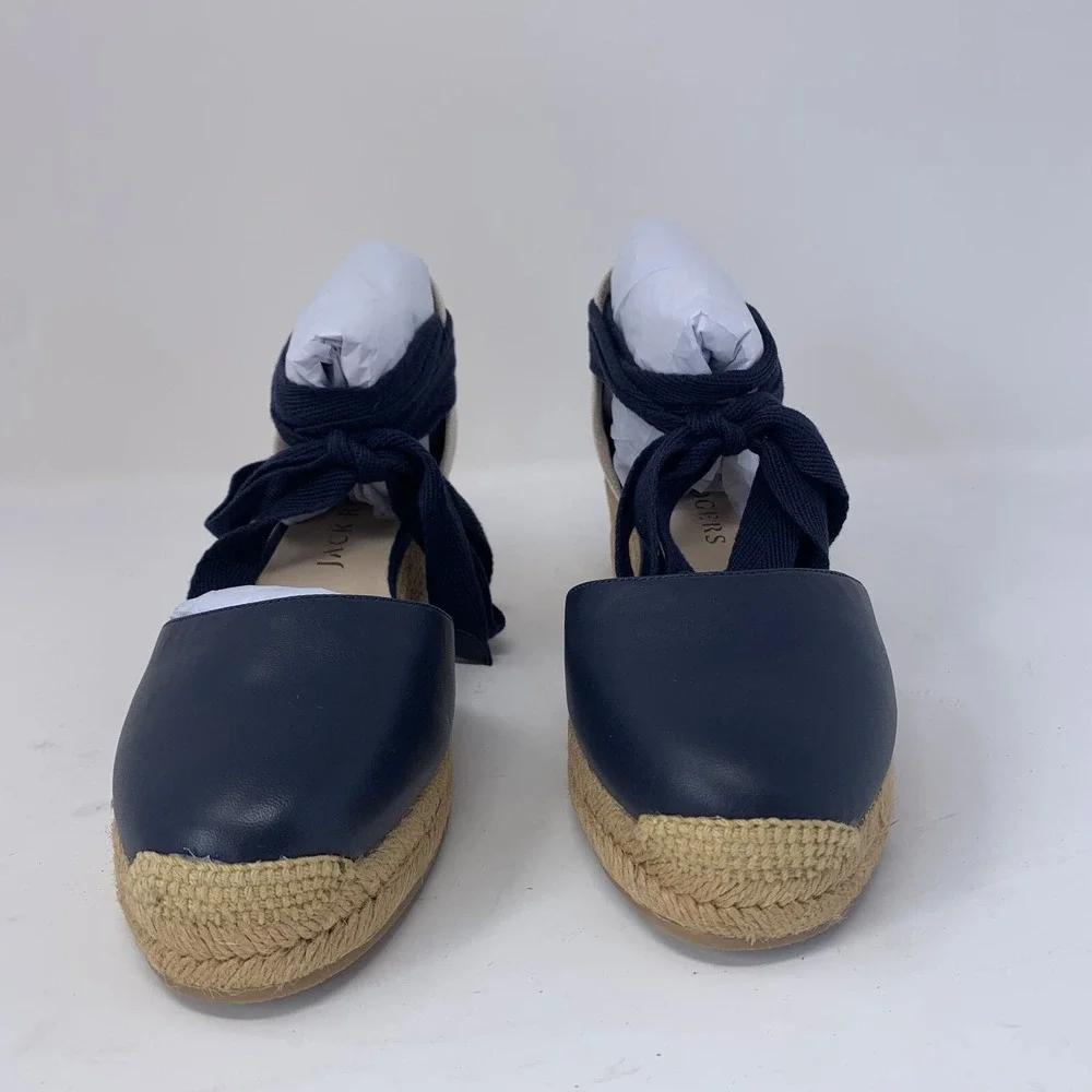 Jack Rogers Sandals Women 7M Midnight Navy Leather Palmer Espadrille Wedge S0655